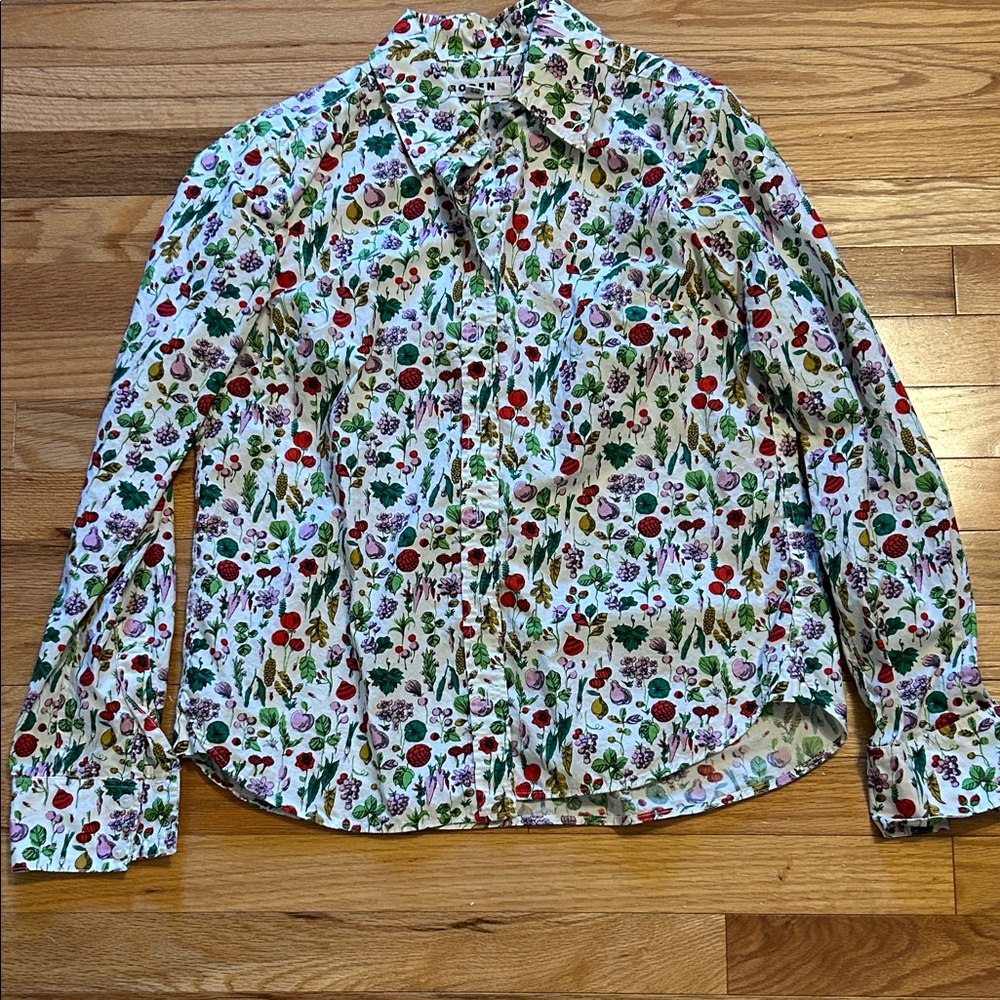 Boden Sienna Cotton shirt. 4R. Like new. Ivory, spring crop pattern. Whimsical